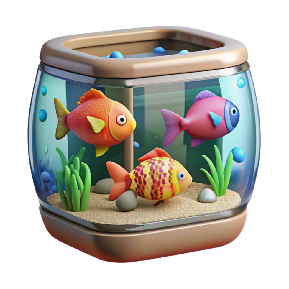 magnificent vintage Fish Tank with Colorful Fish Cutout original png