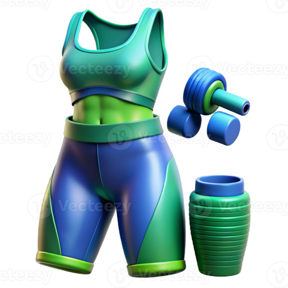 serene minimalist Fitness Apparel Set Blue and Green Isolated Cutout authentic png