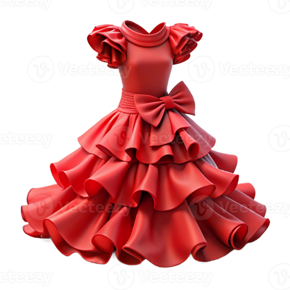 vibrant vintage Flamenco Dress Red Flowing Frills Cutout authentic png