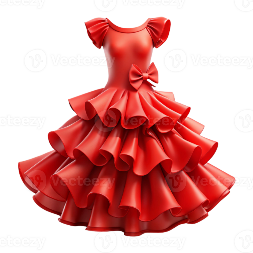 impressive traditional Flamenco Dress Red Flowing Frills Cutout 4K png