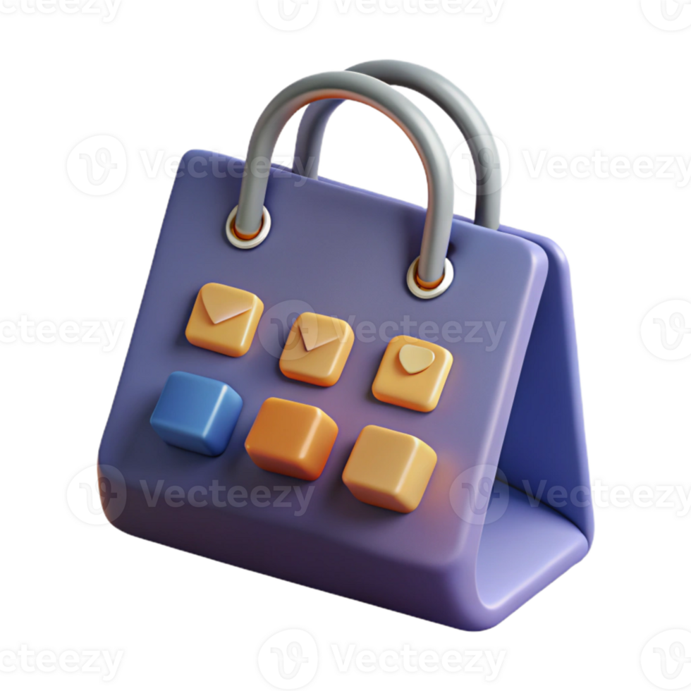 vibrant classic Flat Design Shopping Bag Icon with E-commerce Symbol Transparent Background exclusive png