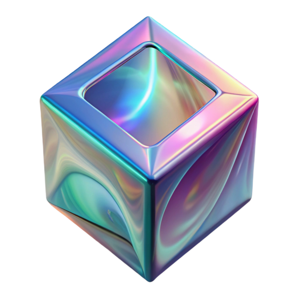beautiful rustic Floating Holographic Cube Rotating Transparent Background genuine png