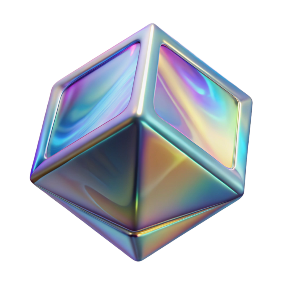 stunning vintage Floating Holographic Cube Rotating Transparent Background premium png