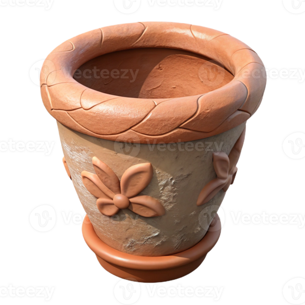 impressive traditional Flower Pot Clay Material Texture Transparent Background premium png