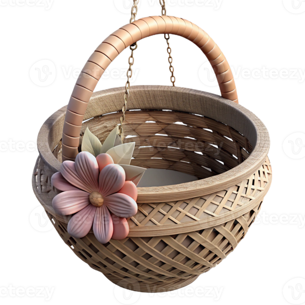 elegant traditional Flower Pot Hanging Basket Woven Design Cutout authentic png