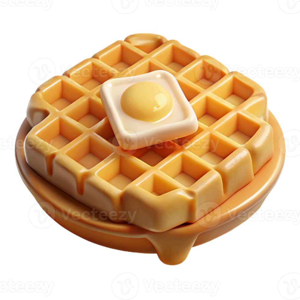 beautiful creative Fluffy Waffle Isolated Transparent Background with Butter authentic png