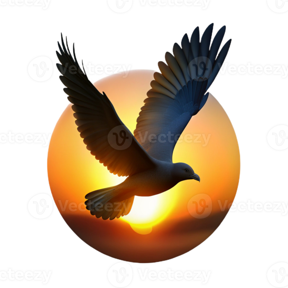 serene rustic Flying Bird Silhouette Sunset Background Cutout original png