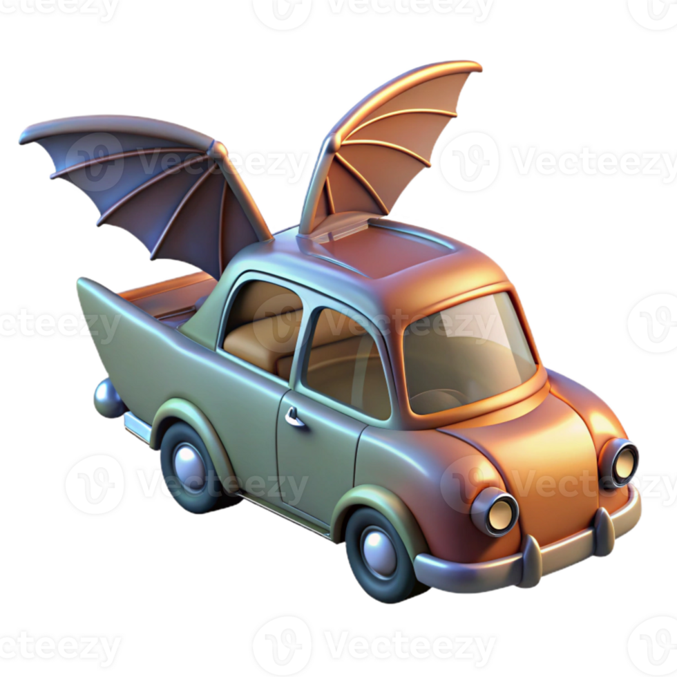 impressive classic Flying Car with Wings Extended Transparent Background 4K png
