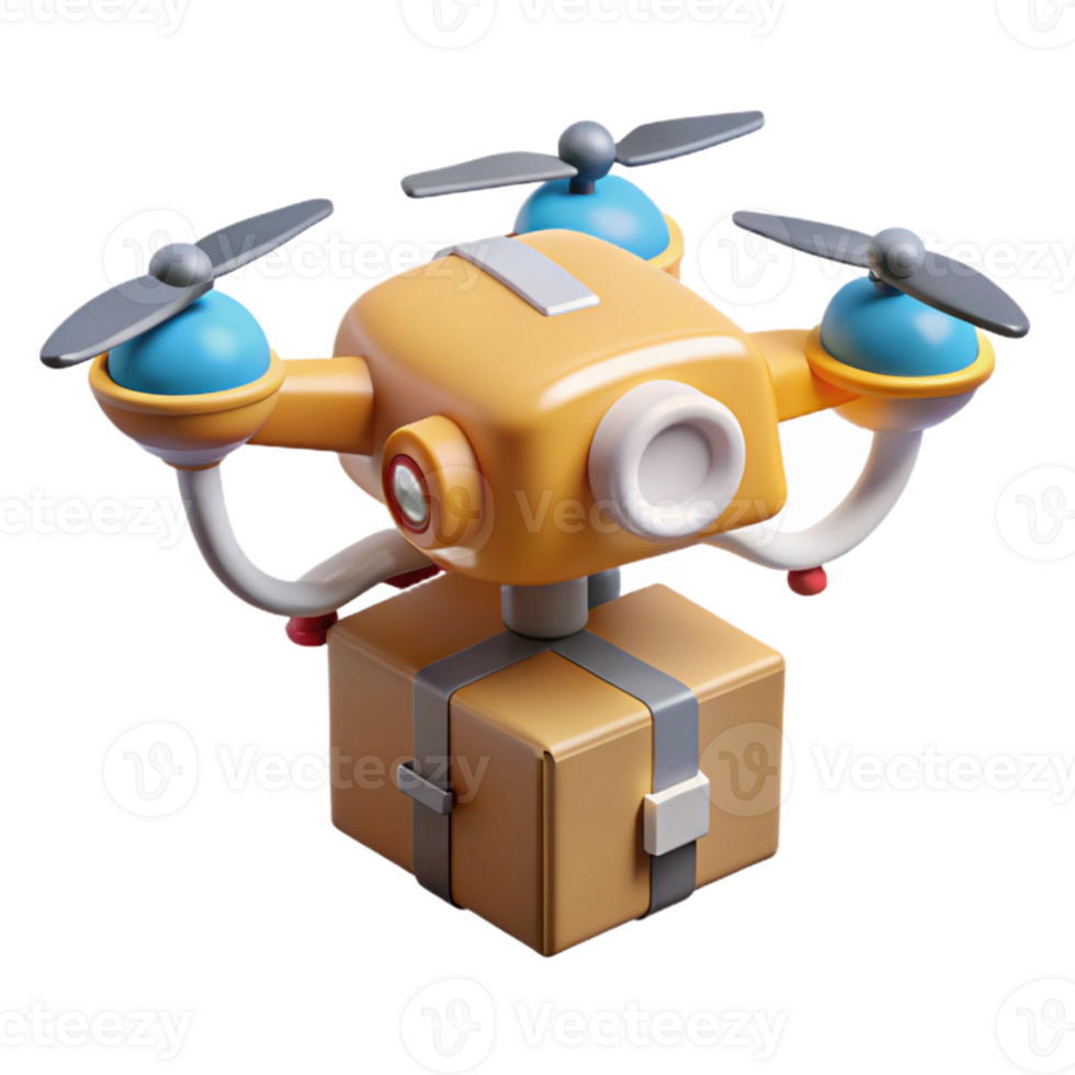 impressive abstract Flying Drone Delivery with Package Attached Transparent Element premium png