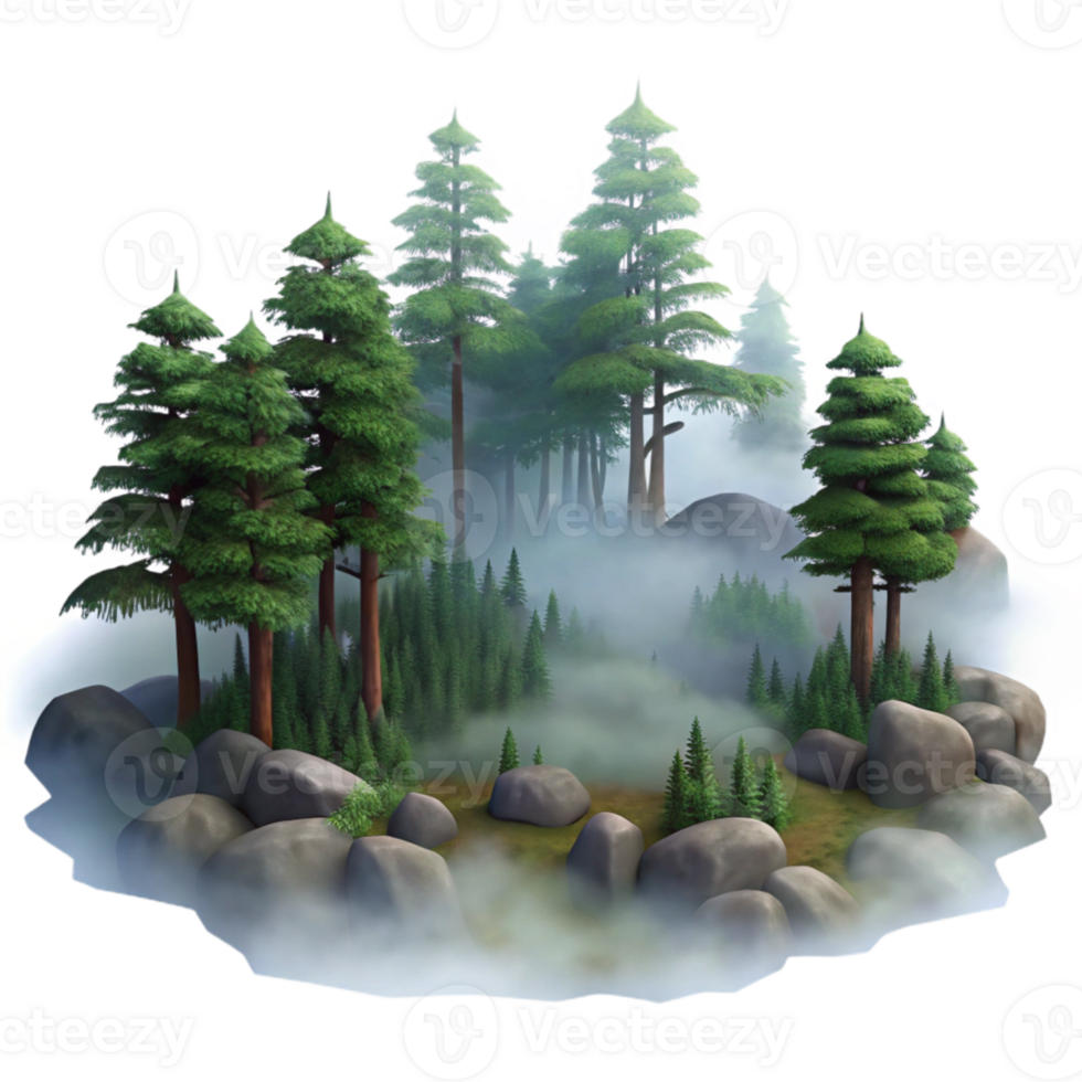 extraordinary rustic Foggy Forest Cutout Isolated with Misty Atmosphere detailed png