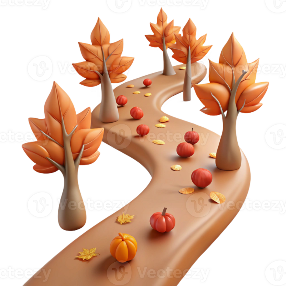 elegant minimalist Forest Path Winding Trail Autumn Leaves Transparent Background authentic png