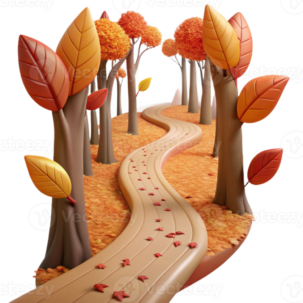 wonderful artistic Forest Path Winding Trail Autumn Leaves Transparent Background authentic png