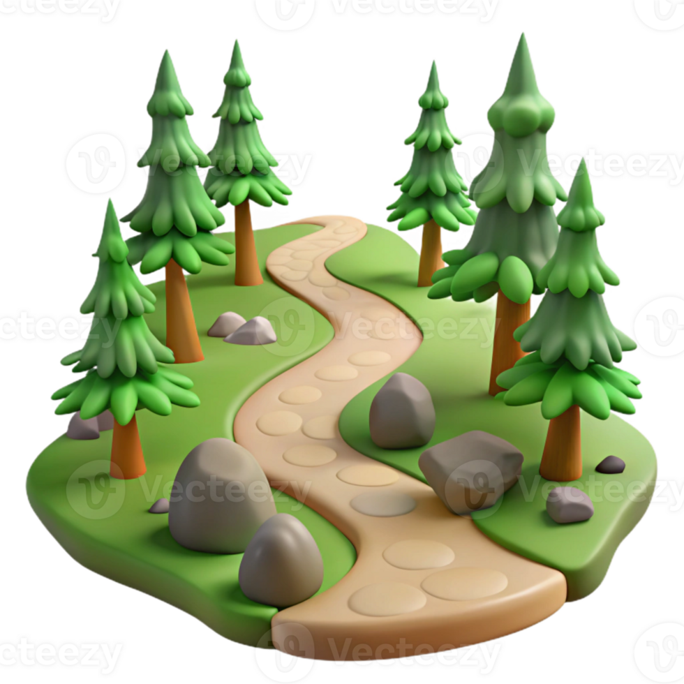 serene contemporary Forest Path Winding Trail Autumn Leaves Transparent Background detailed png