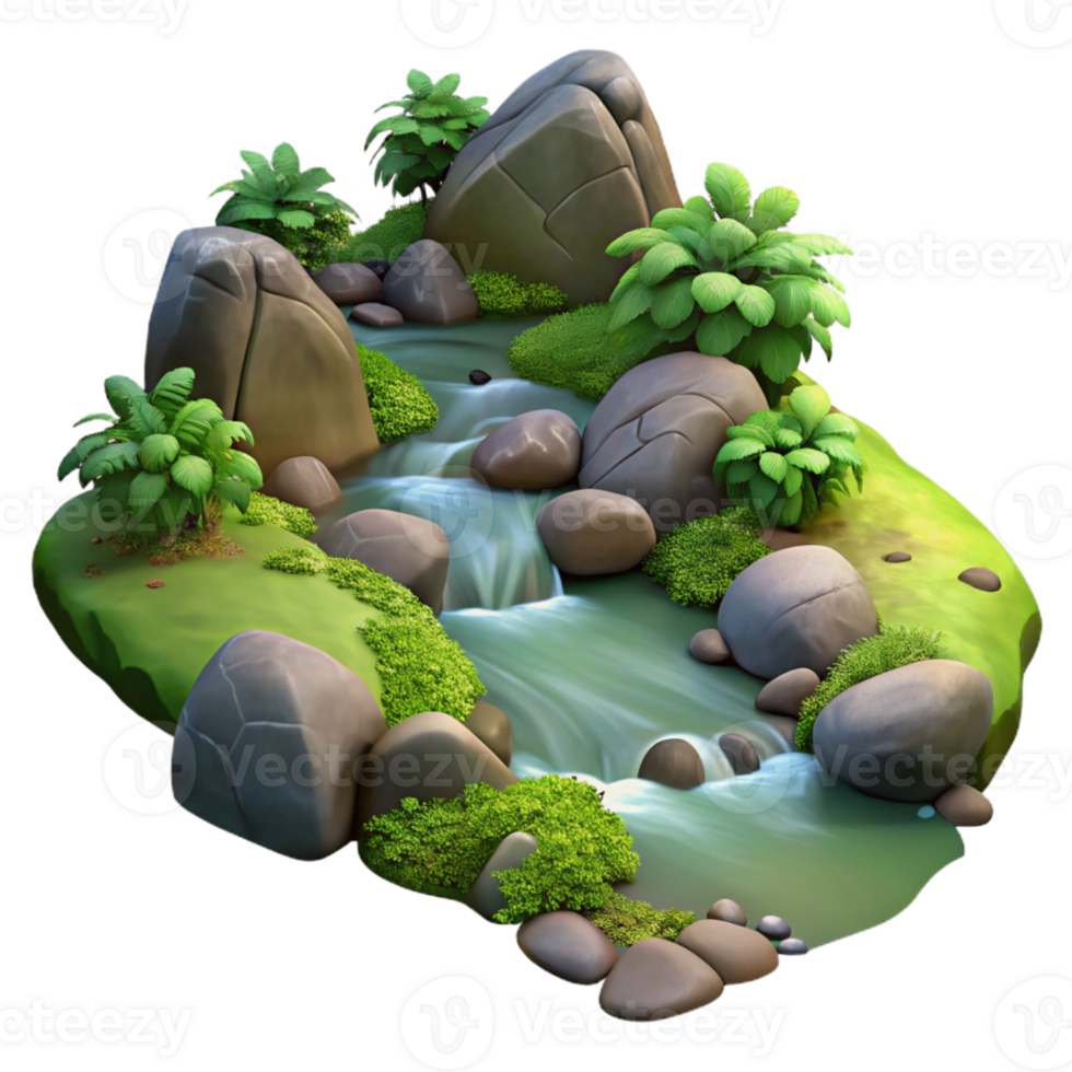 serene rustic Forest Stream with Rocks and Moss Cutout detailed png