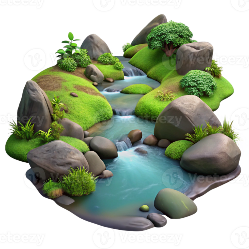 extraordinary creative Forest Stream with Rocks and Moss Cutout authentic png