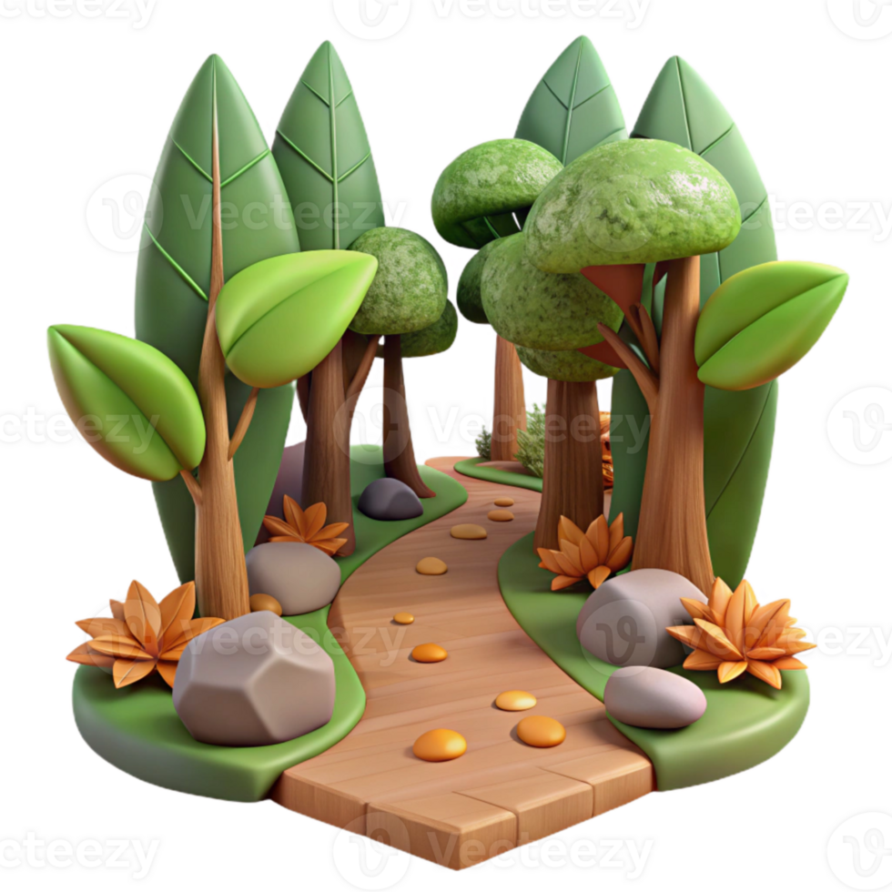vibrant modern Forest Trail with Fallen Leaves Isolated professional png