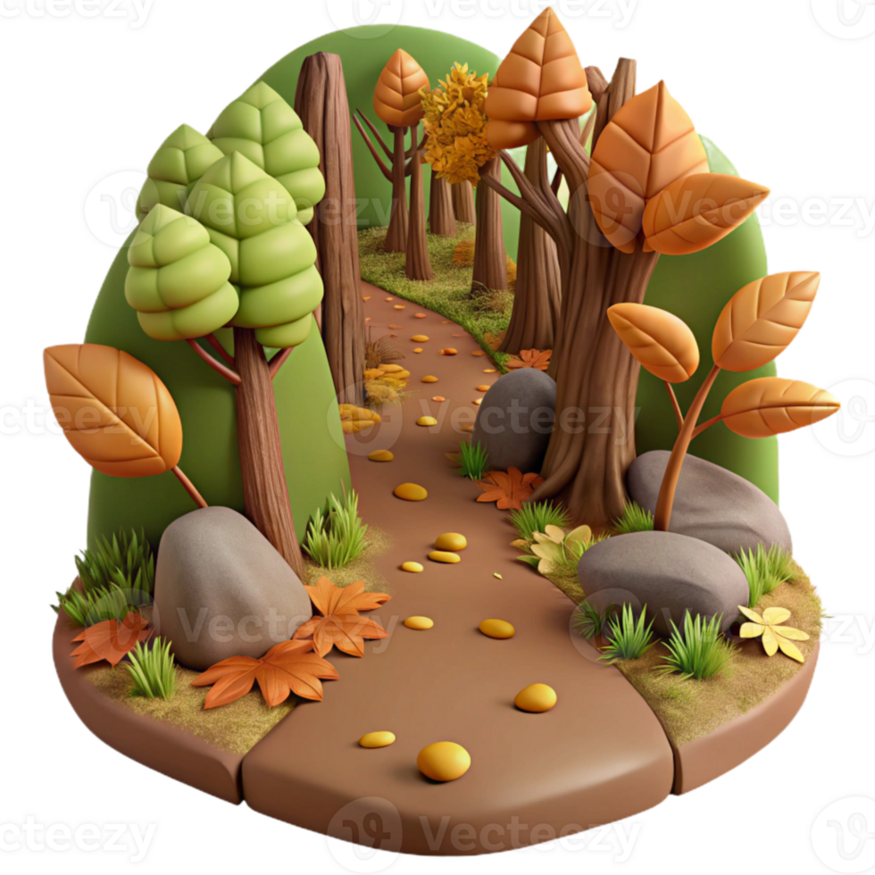 impressive minimalist Forest Trail with Fallen Leaves Isolated detailed png
