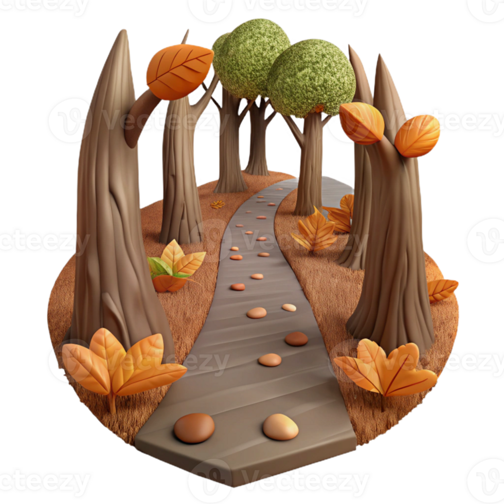 impressive vintage Forest Trail with Fallen Leaves Isolated original png