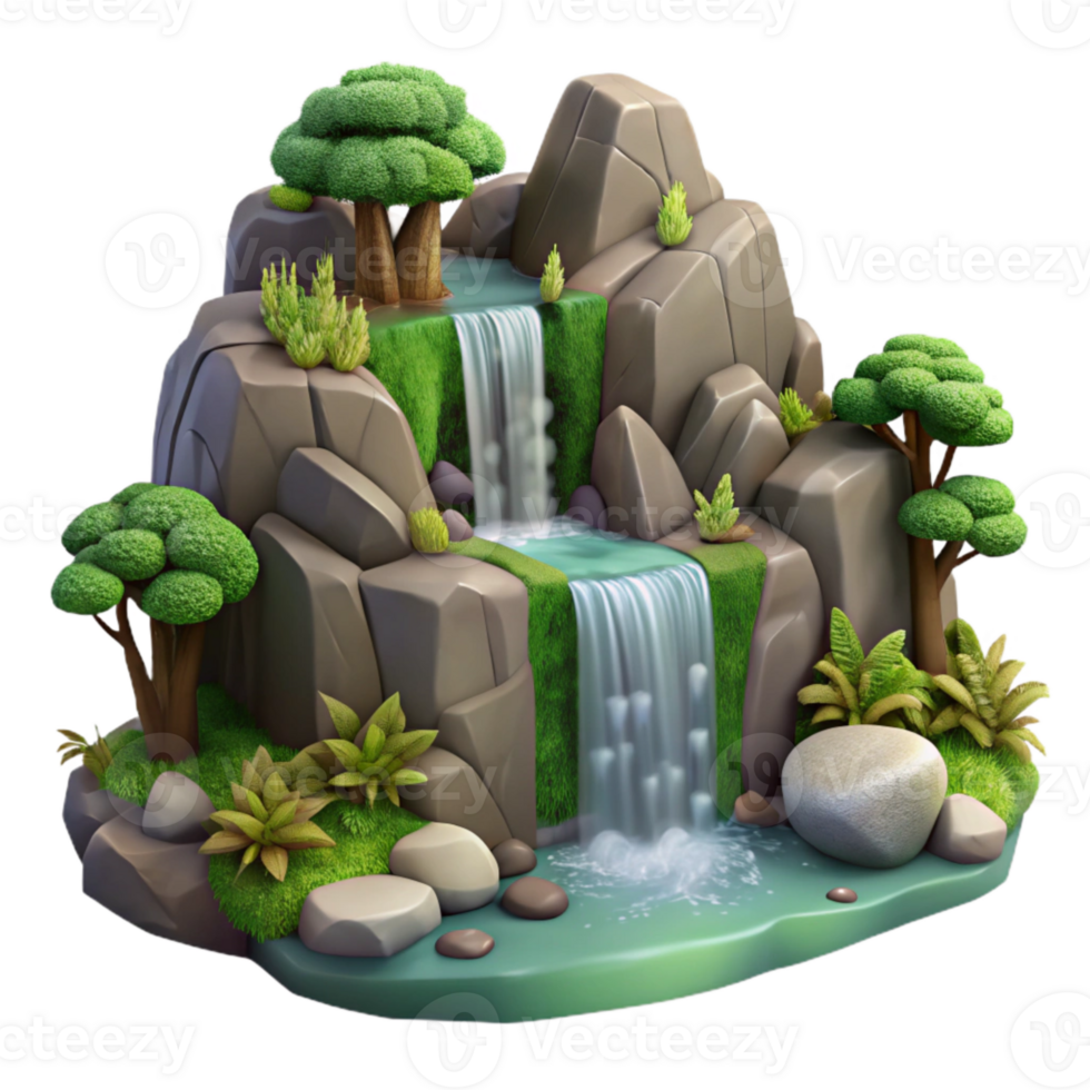 wonderful minimalist Forest Waterfall with Rocks Cutout original png