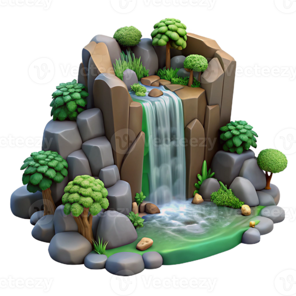 stunning artistic Forest Waterfall with Rocks Cutout high resolution png