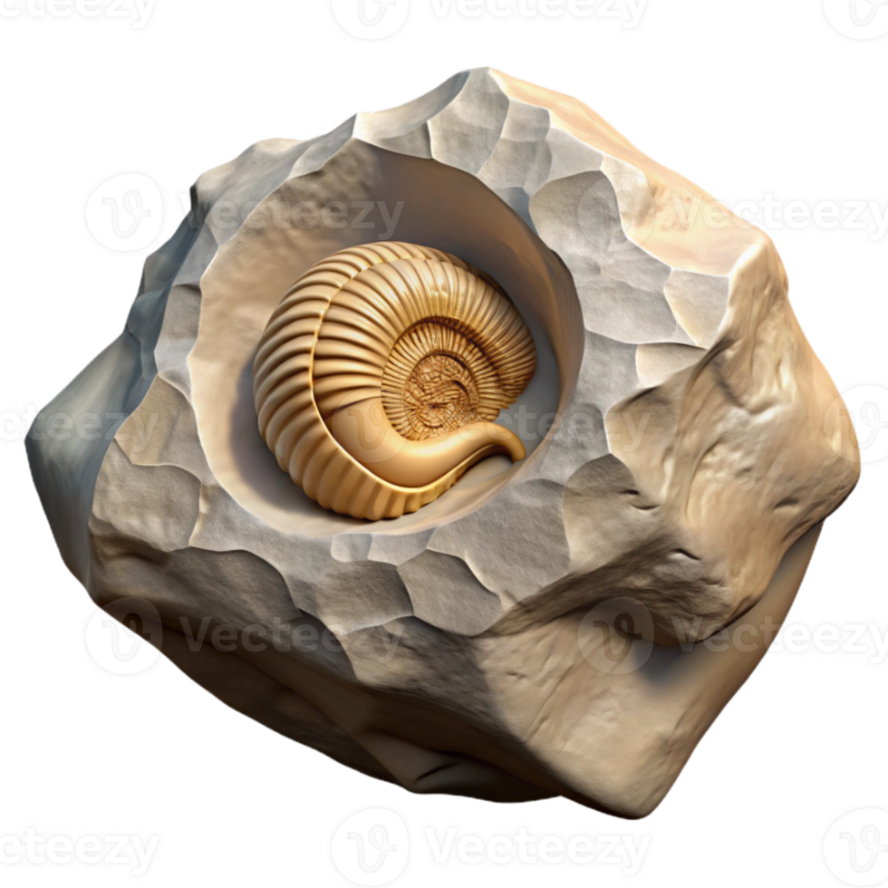 dramatic classic Fossil Embedded in Rock Transparent Background detailed png