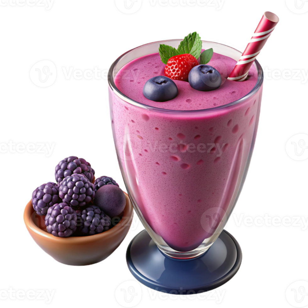 vibrant vintage Fresh Berry Smoothie in Glass Side View premium png