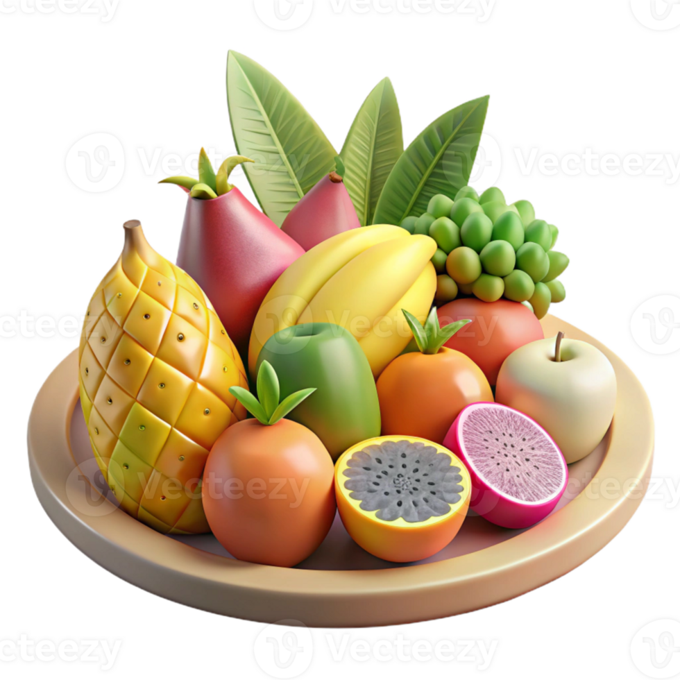 vibrant creative Fresh Fruit Platter Cutout with Tropical Fruits genuine png