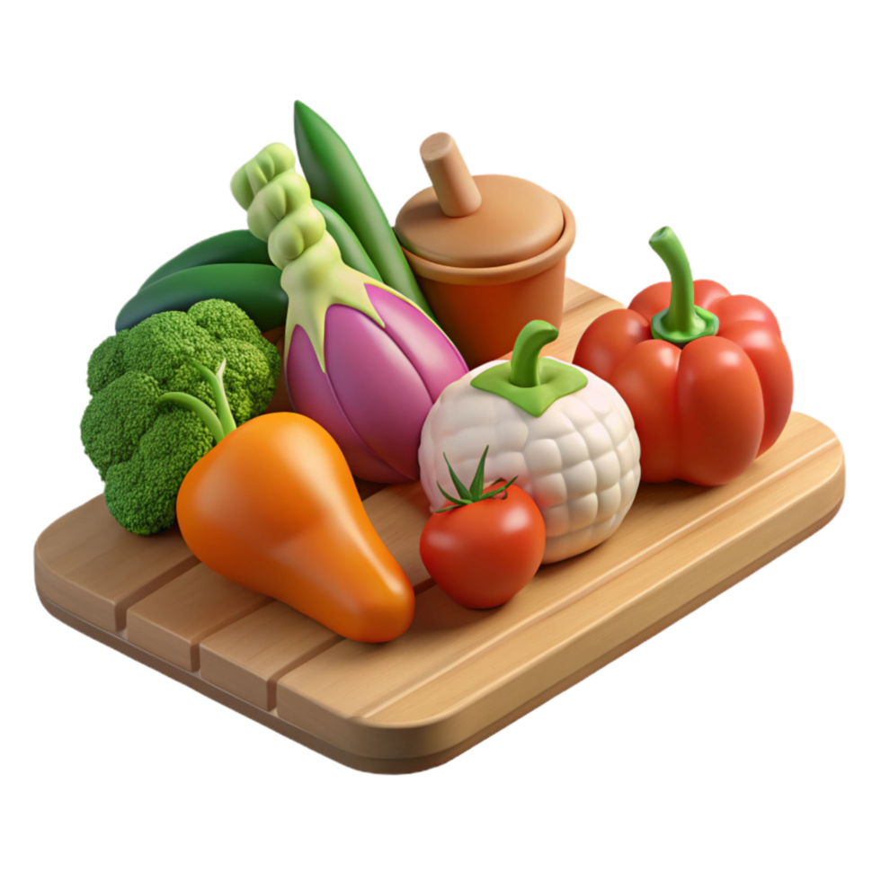 elegant contemporary Fresh Vegetables Variety on Cutting Board Transparent Background detailed png