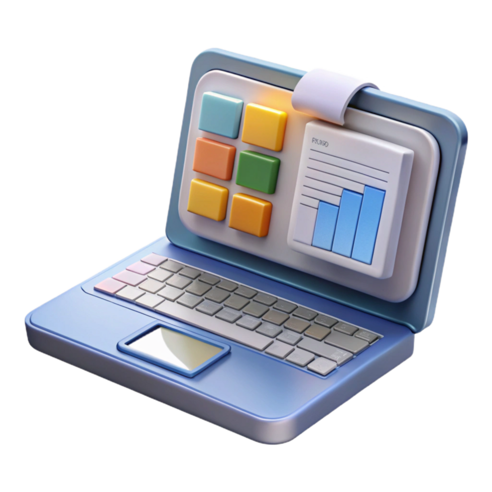 serene contemporary Front View Open Laptop Showing Spreadsheet Cutout high quality png