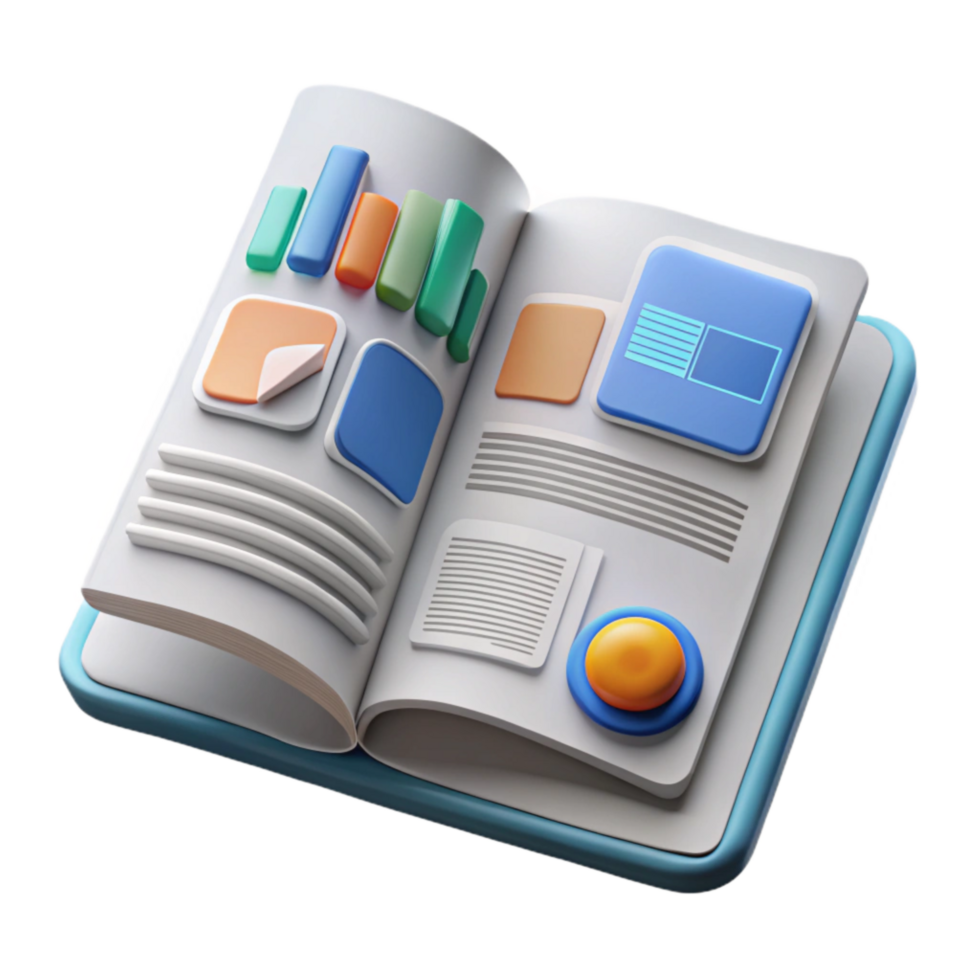 magnificent minimalist Front View Open Magazine with Digital Marketing Articles Cutout professional png