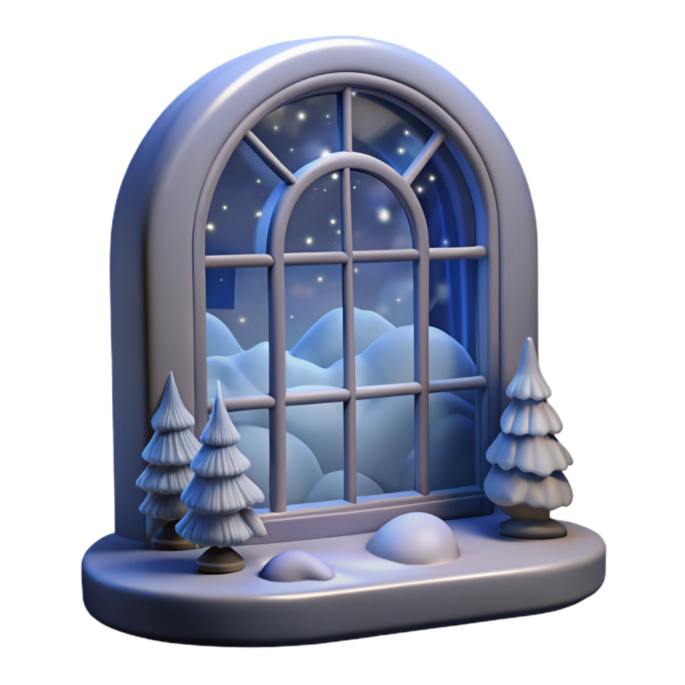 vibrant classic Frosty Window Pane with Winter Scene Cutout 4K png
