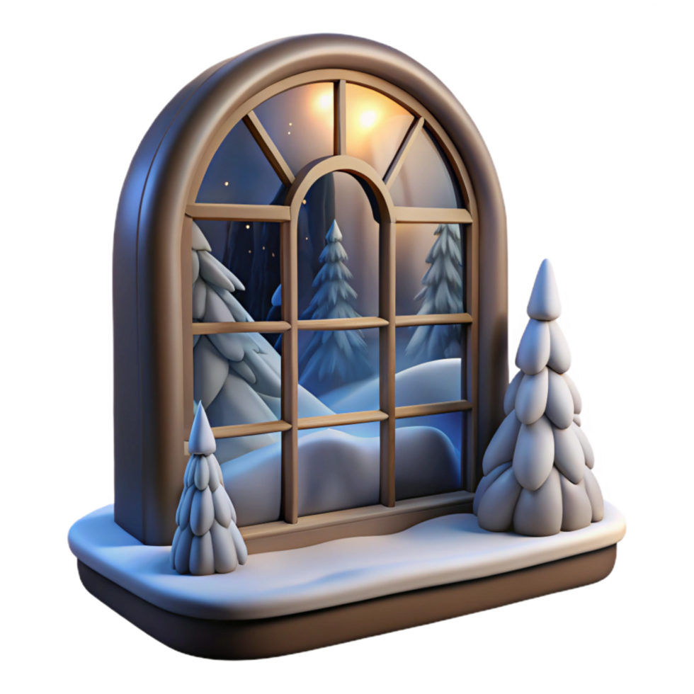 stunning vintage Frosty Window Pane with Winter Scene Cutout high quality png
