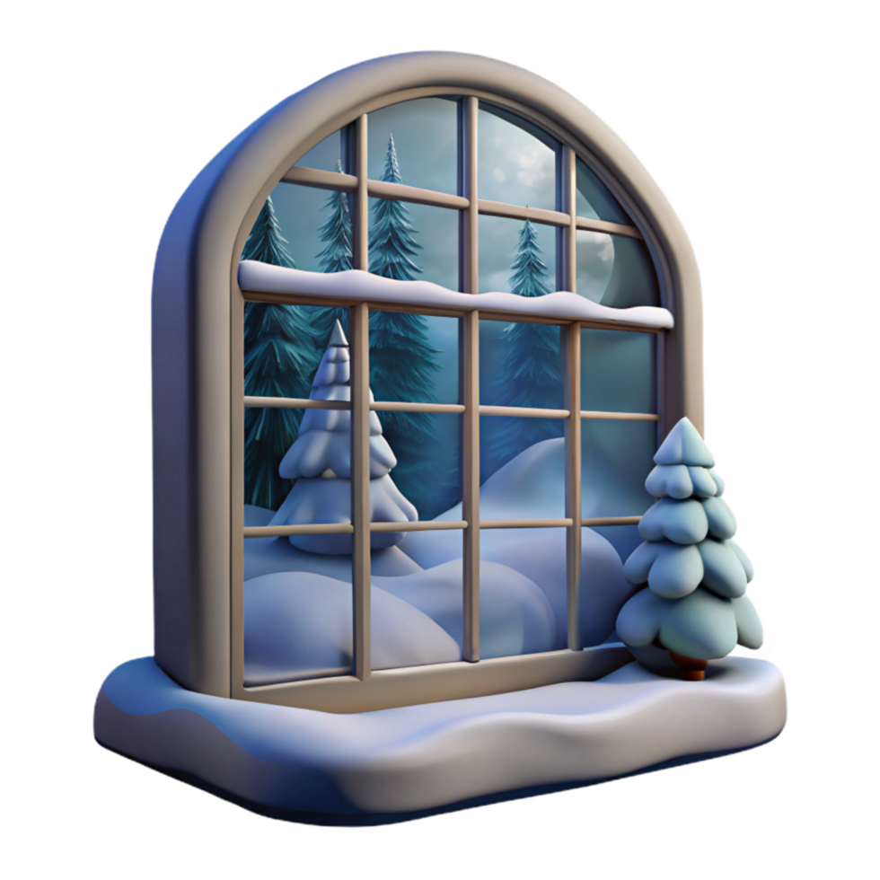 elegant minimalist Frosty Window Pane with Winter Scene Cutout 4K png
