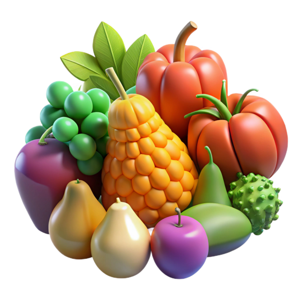 impressive minimalist Fruits and Vegetables Colorful Array Isolated Cutout authentic png