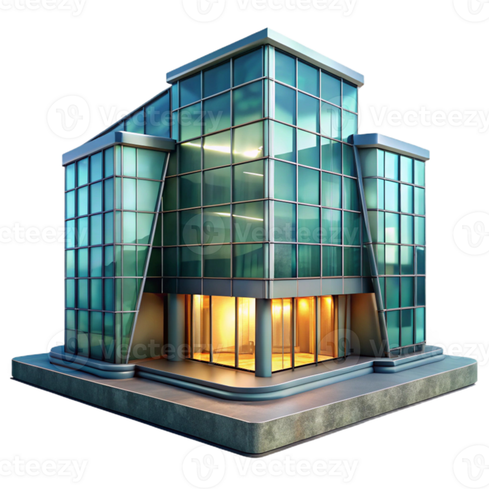 wonderful minimalist Futuristic Building with Glass Facade Transparent Background genuine png