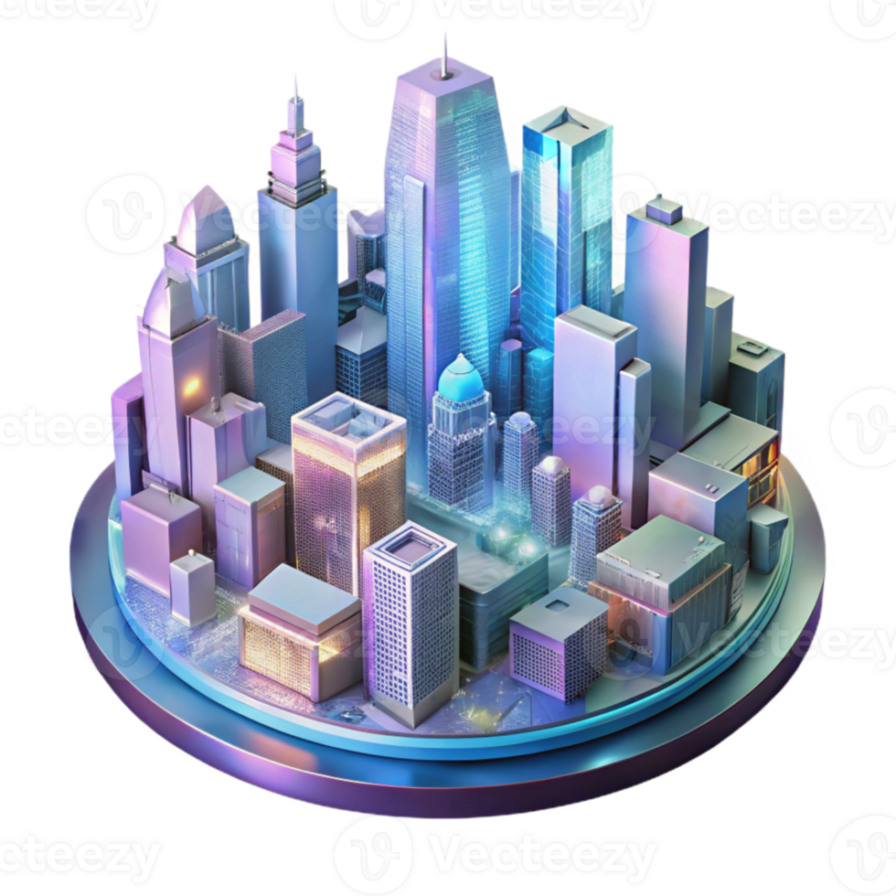 impressive abstract Futuristic Cityscape Hologram Transparent Background authentic png