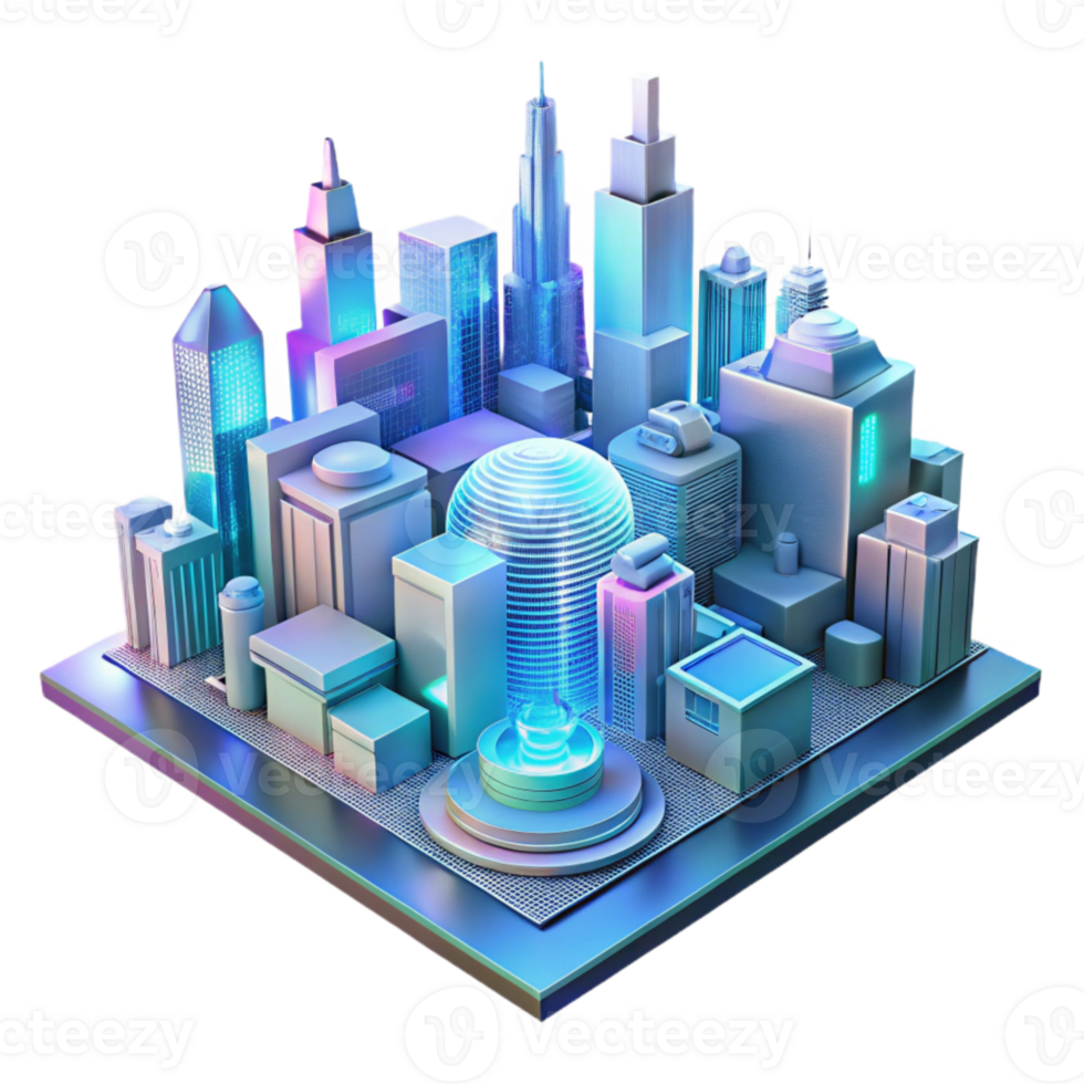 wonderful vintage Futuristic Cityscape Hologram Transparent Background detailed png