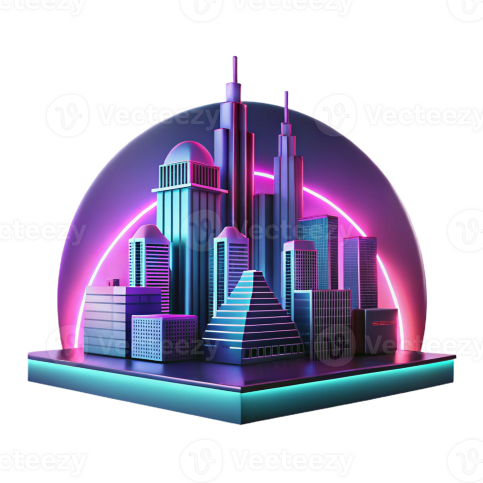 impressive creative Futuristic Cityscape Silhouette with Neon Glow Cutout professional png