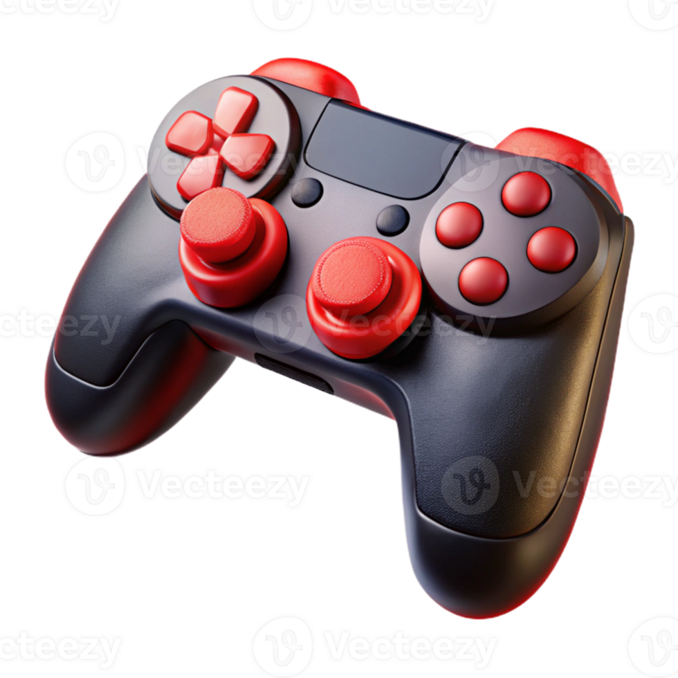 beautiful modern Game Controller Wireless Black with Red Buttons Isolated detailed png
