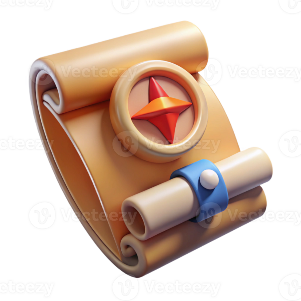 elegant artistic Game Map Icon Compass and Scroll Isolated high resolution png