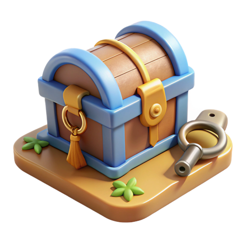 impressive traditional Game Map Icon Treasure Chest and Key Transparent Background detailed png