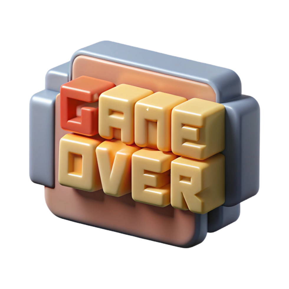 dramatic artistic Game Over Screen Pixelated Text Cutout Element professional png