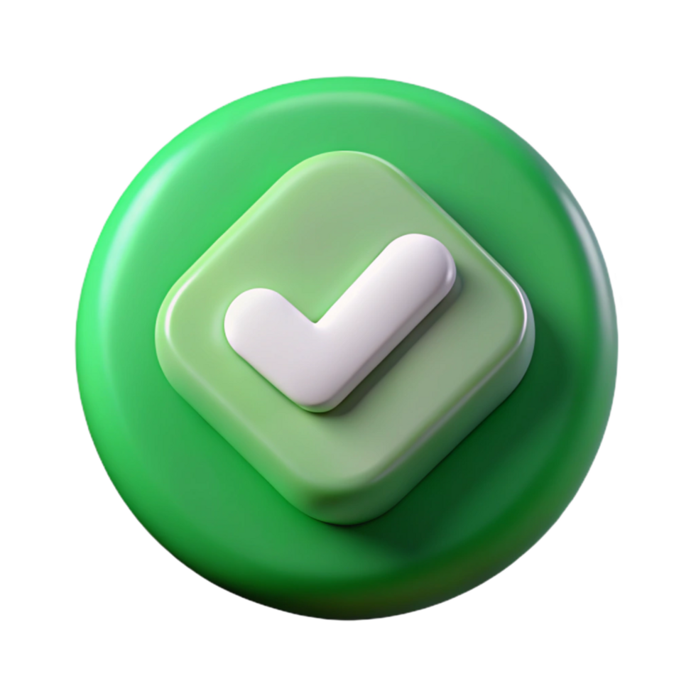 vibrant minimalist Game Ui Button Green with White Checkmark Isolated Element authentic png
