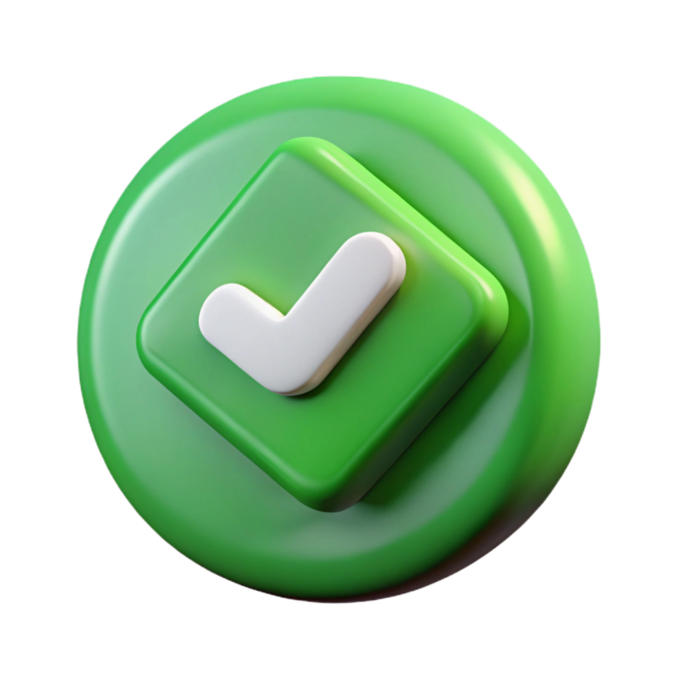 vibrant minimalist Game Ui Button Green with White Checkmark Isolated Element high quality png
