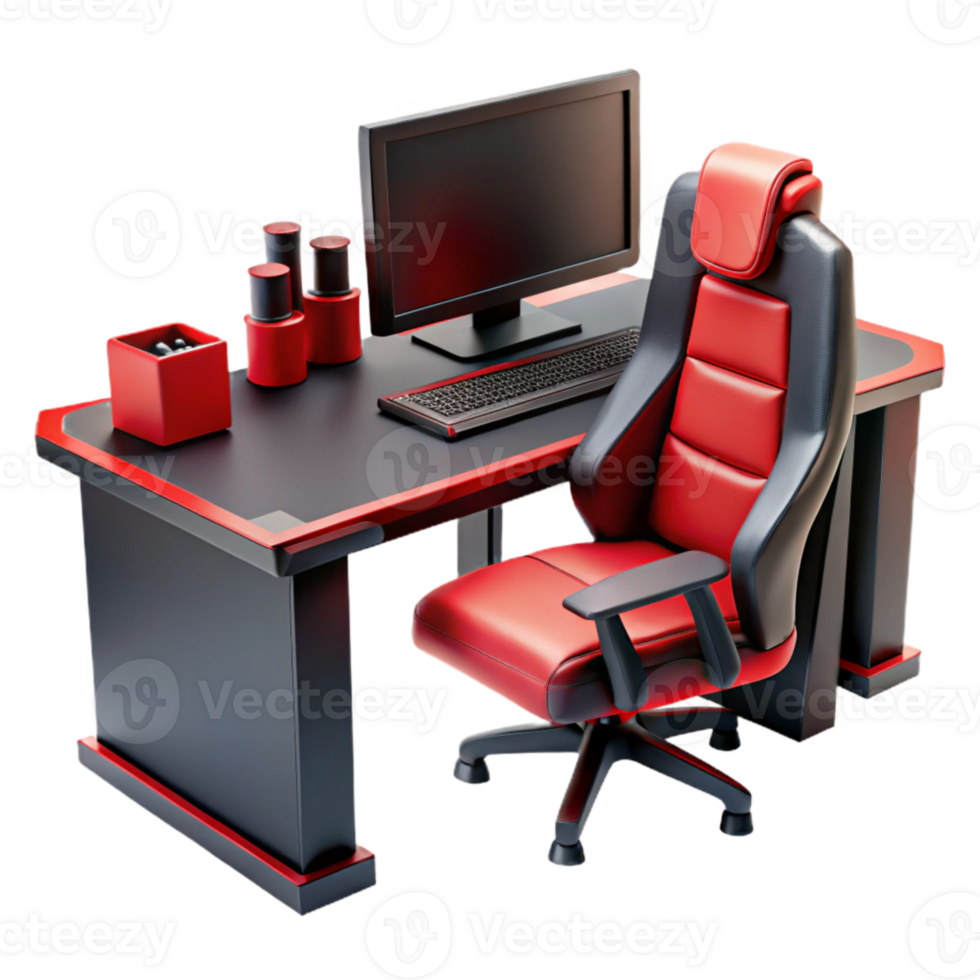 stunning minimalist Gaming Desk Setup Black and Red Theme Cutout Element authentic png