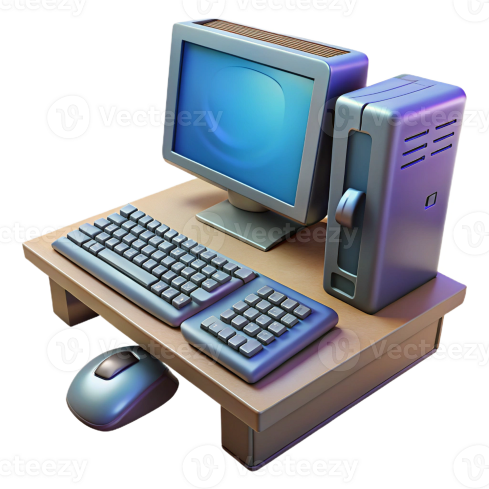 elegant minimalist Gaming Desktop Computer with Keyboard and Mouse Isolated detailed png
