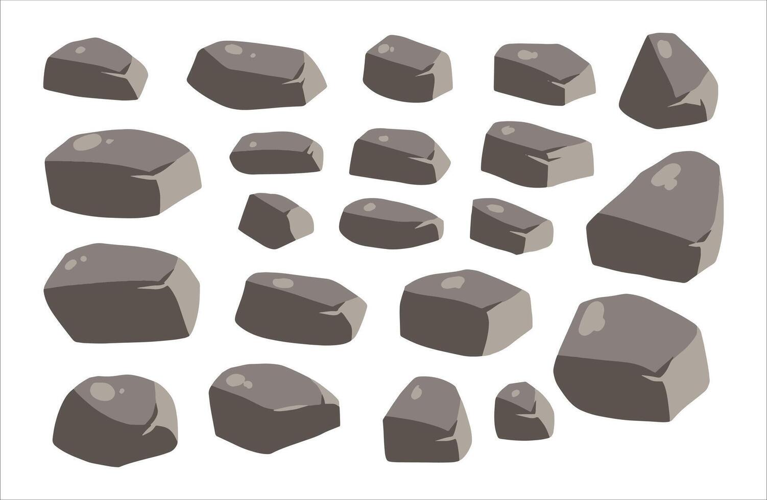 Stone boulder. Granite debris and cobble. Pile of rubble rock block. Natural solid cracked mineral. Big mountain geology material. Heap of broken gravel vector