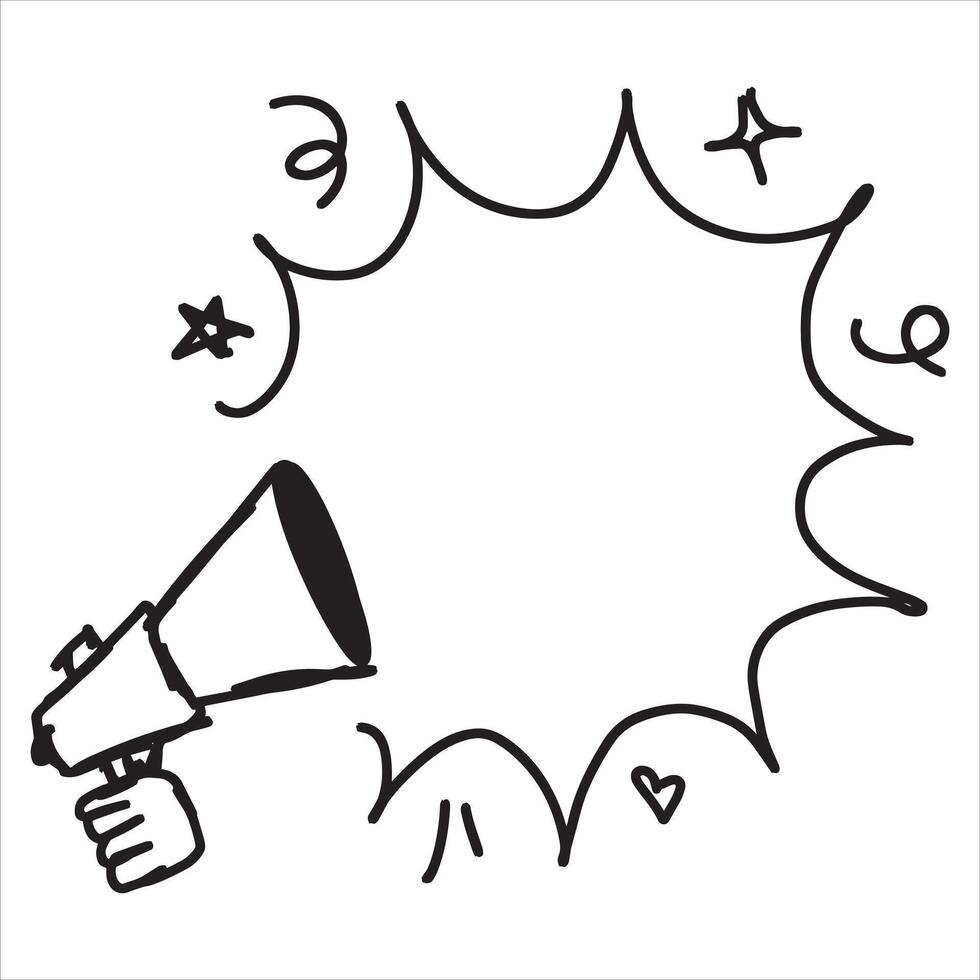 Loudspeaker doodle drawing. Sketch media propaganda. Marketing megaphone announce or broadcast. Emergency speaker. Cartoon loud alert warning vector