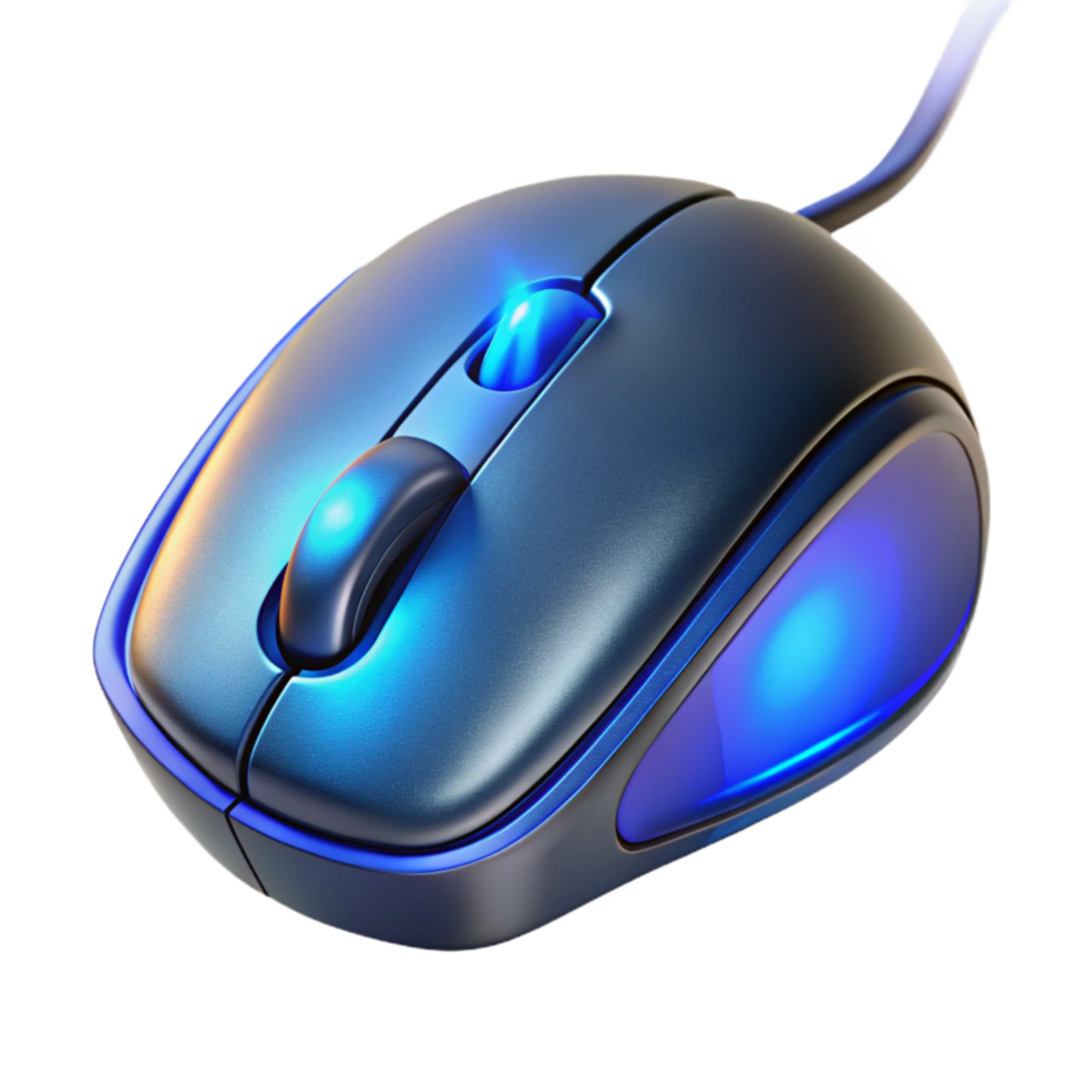 wonderful rustic Gaming Mouse with Blue Led Lighting Isolated high quality png