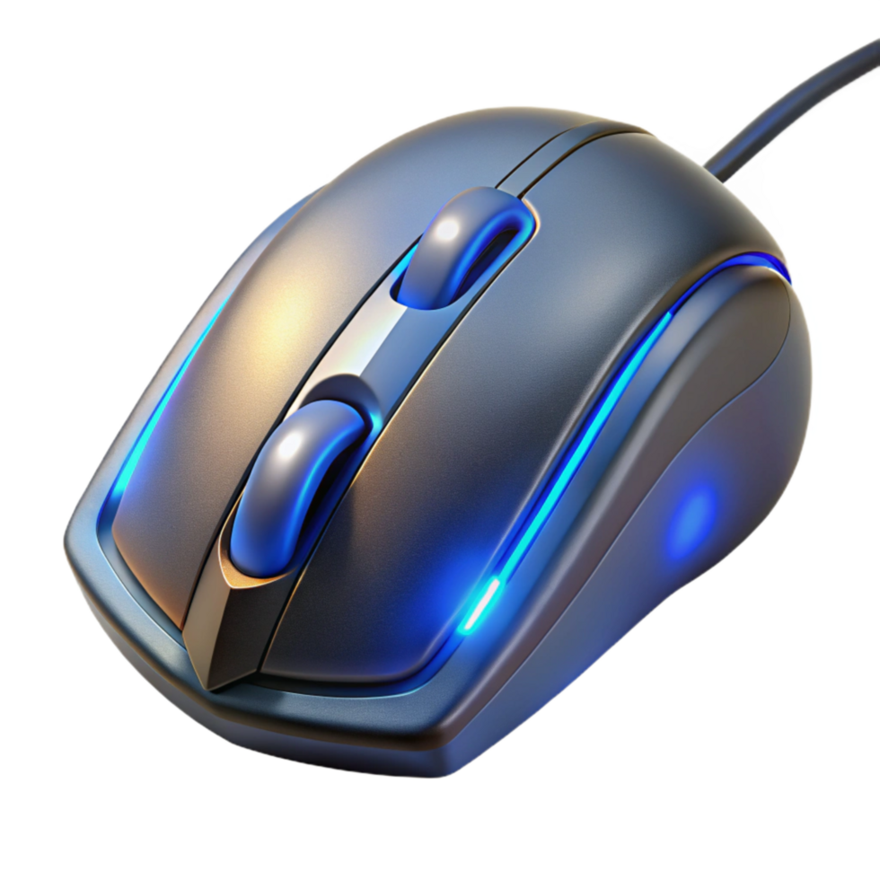beautiful minimalist Gaming Mouse with Blue Led Lighting Isolated authentic png